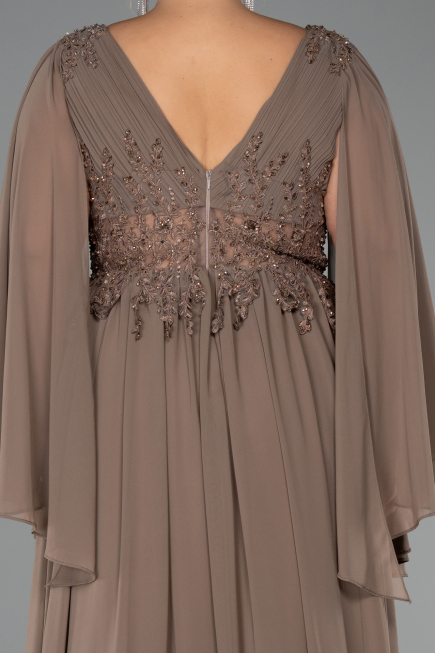 Kleider in Großen Größen Lang Chiffon Nerzbraun ABU4638