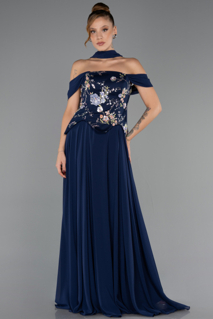 Abendkleid Lang Chiffon Marineblau ABU6588