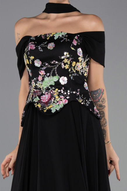Abendkleid Lang Chiffon Schwarz ABU6588