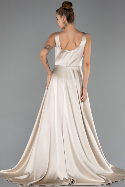 Abschlusskleid Lang Satin Beige ABU6572