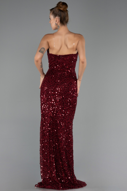 Abendkleid Lang Schuppig Weinrot ABU6503