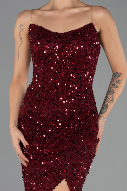 Abendkleid Lang Schuppig Weinrot ABU6503