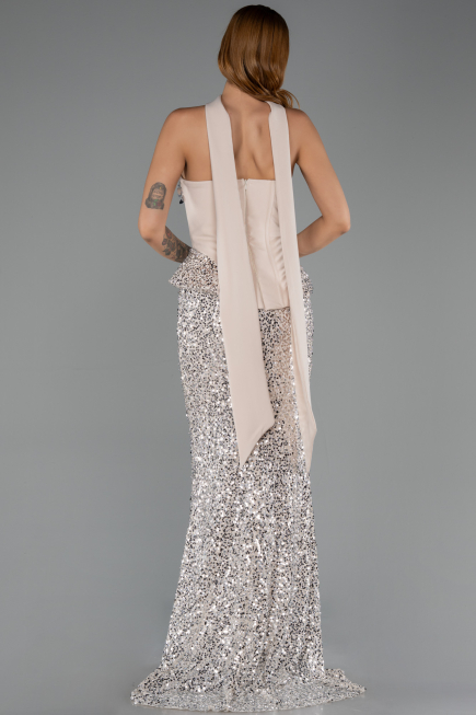 Abendkleid im Meerjungfrau-Stil Lang Beige ABU6620