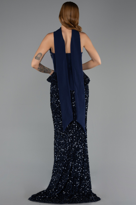 Abendkleid im Meerjungfrau-Stil Lang Marineblau ABU6620