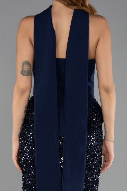 Abendkleid im Meerjungfrau-Stil Lang Marineblau ABU6620