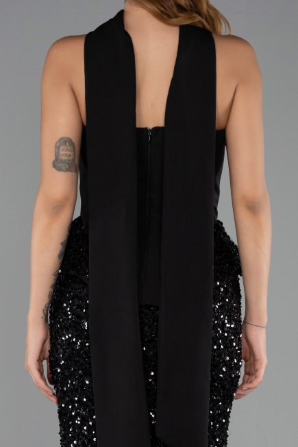 Abendkleid im Meerjungfrau-Stil Lang Schwarz ABU6620