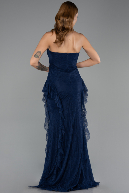 Abendkleid im Meerjungfrau-Stil Lang Spitze Marineblau ABU6621