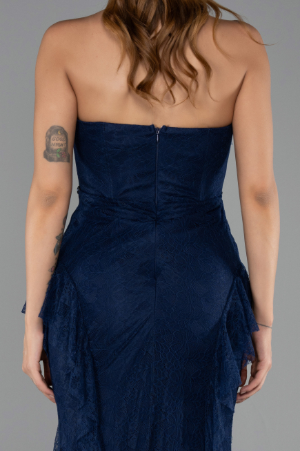 Abendkleid im Meerjungfrau-Stil Lang Spitze Marineblau ABU6621