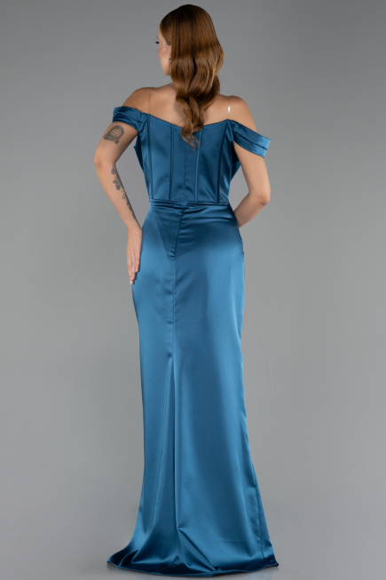 Abschlusskleid Lang Satin Petrolblau ABU6574