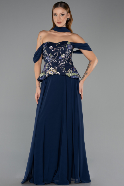 Abendkleid Lang Chiffon Marineblau ABU6612