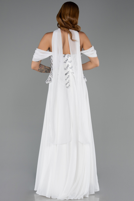 Abendkleid Lang Chiffon Weiß ABU6532