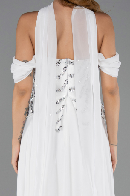 Abendkleid Lang Chiffon Weiß ABU6532