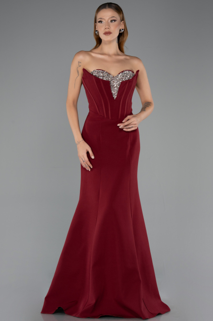 Abendkleid im Meerjungfrau-Stil Lang Weinrot ABU6526