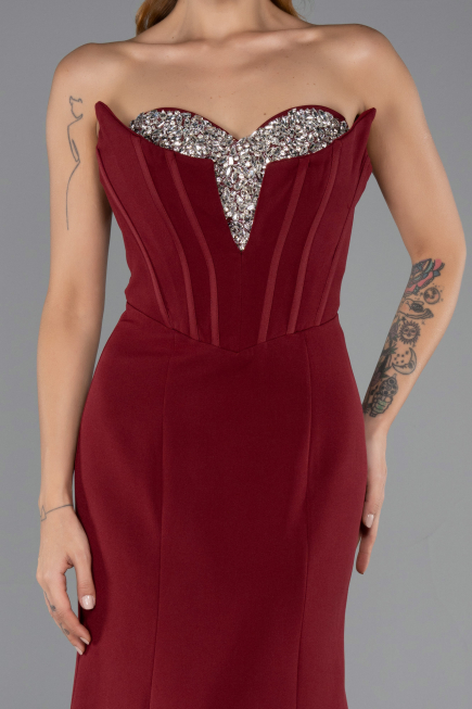 Abendkleid im Meerjungfrau-Stil Lang Weinrot ABU6526