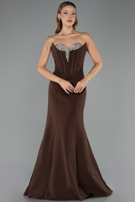 Abendkleid im Meerjungfrau-Stil Lang Braun ABU6526