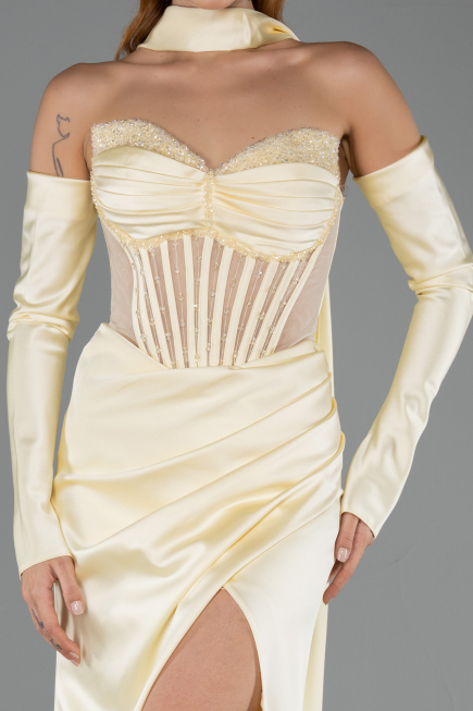Abendkleid Lang Satin Gelb ABU6616