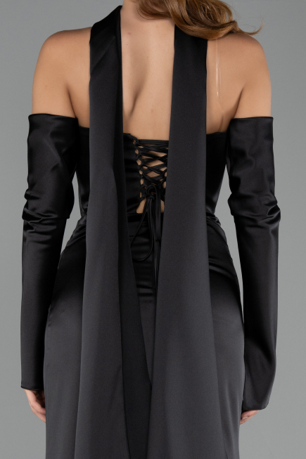 Abendkleid Lang Satin Schwarz ABU6616