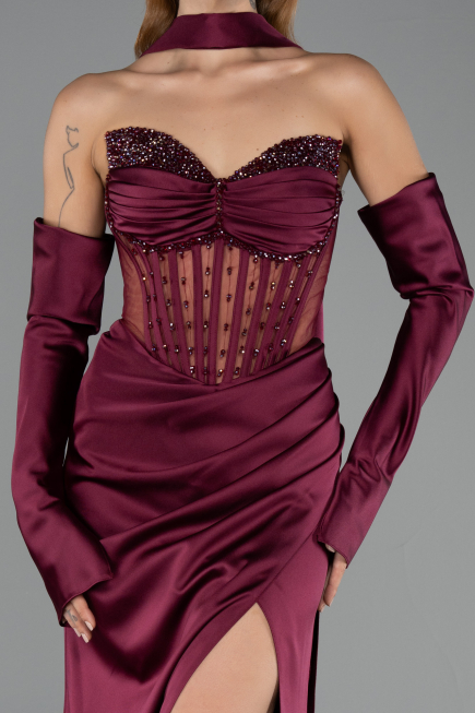Abendkleid Lang Satin Kirschrot ABU6616