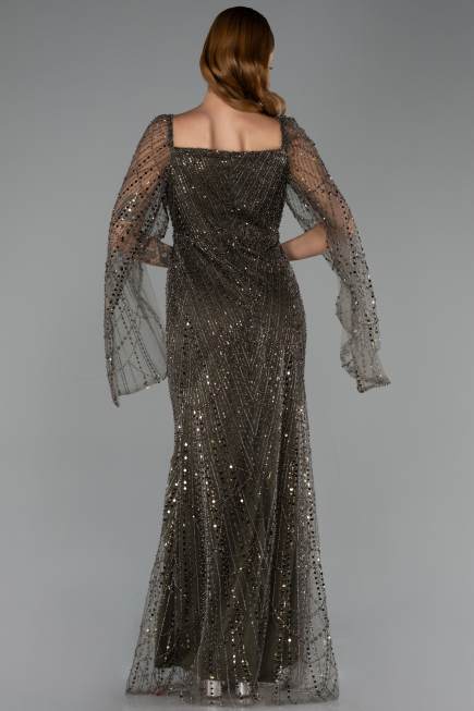 Abendkleid Lang Perlenbesetzt Khaki ABU5066