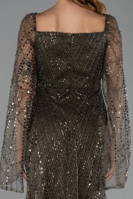 Abendkleid Lang Perlenbesetzt Khaki ABU5066