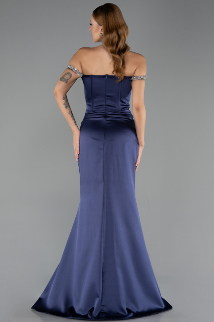 Abendkleid im Meerjungfrau-Stil Lang Satin Marineblau ABU6608
