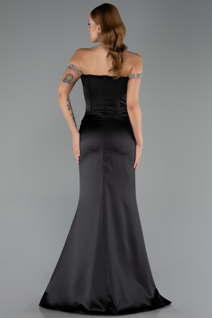Abendkleid im Meerjungfrau-Stil Lang Satin Schwarz ABU6608