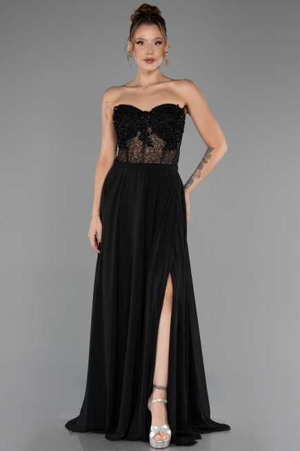 Abendgarderobe in Großen Größen Lang Chiffon Schwarz ABU6383