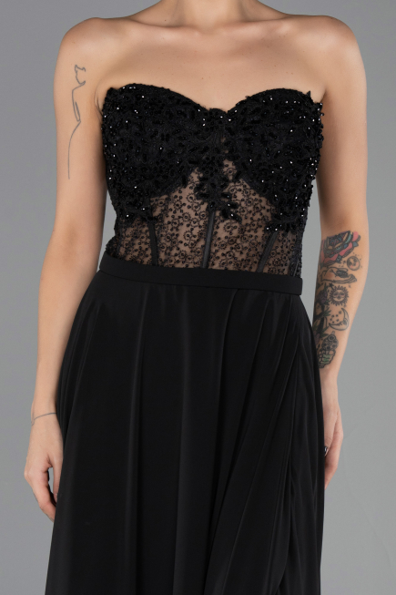 Abendgarderobe in Großen Größen Lang Chiffon Schwarz ABU6383