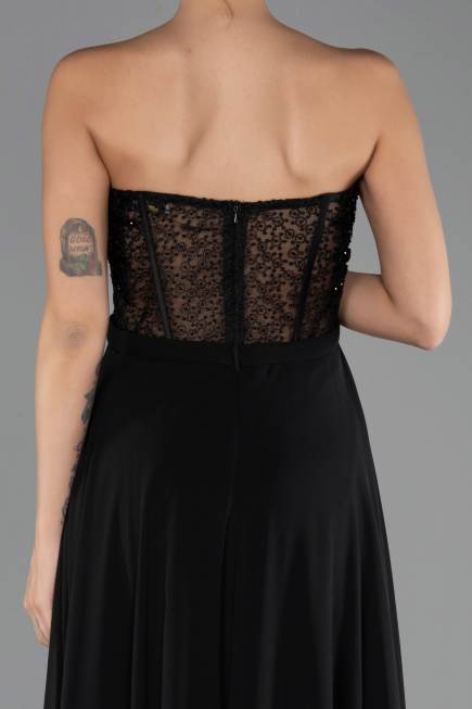 Abendgarderobe in Großen Größen Lang Chiffon Schwarz ABU6383