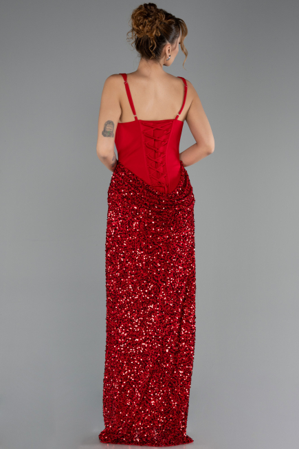 Abendkleid Lang Schuppig Rot ABU6650