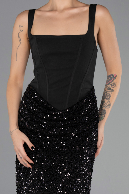 Abendkleid Lang Schuppig Schwarz ABU6650