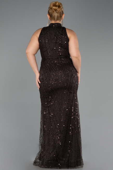 Abendkleid in Übergröße Lang Perlenbesetzt Dunkelbraun ABU5063
