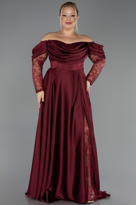 Weinrot Kleider İn Großen Größen Satin Lang ABU5261