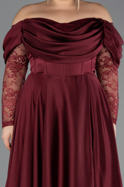 Weinrot Kleider İn Großen Größen Satin Lang ABU5261