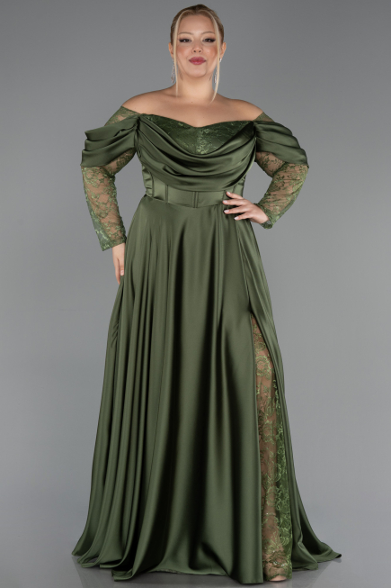 Kleider in Großen Größen Lang Satin Khaki ABU5261