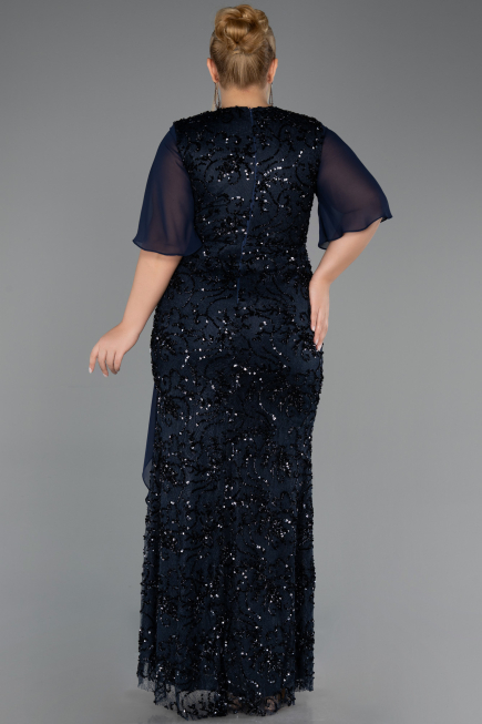 Abendkleid in Übergröße Lang Schuppig Marineblau ABU6373