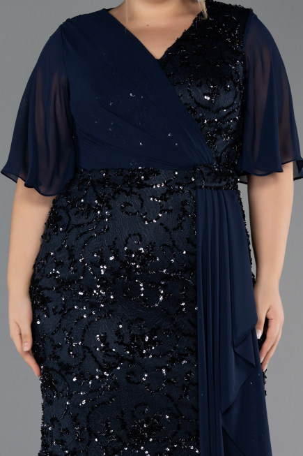 Abendkleid in Übergröße Lang Schuppig Marineblau ABU6373