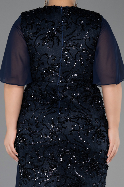 Abendkleid in Übergröße Lang Schuppig Marineblau ABU6373
