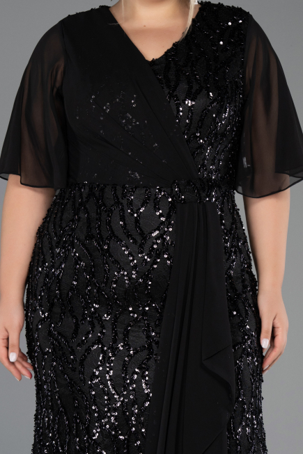 Abendkleid in Übergröße Lang Schuppig Schwarz ABU6373