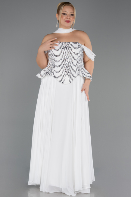 Kleider in Großen Größen Lang Chiffon Weiß ABU6535