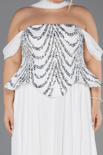 Kleider in Großen Größen Lang Chiffon Weiß ABU6535
