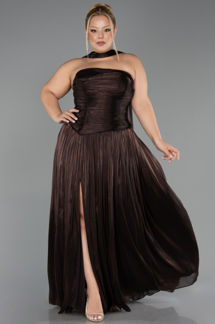 Abendkleid in Übergröße Lang Chiffon Braun ABU5958