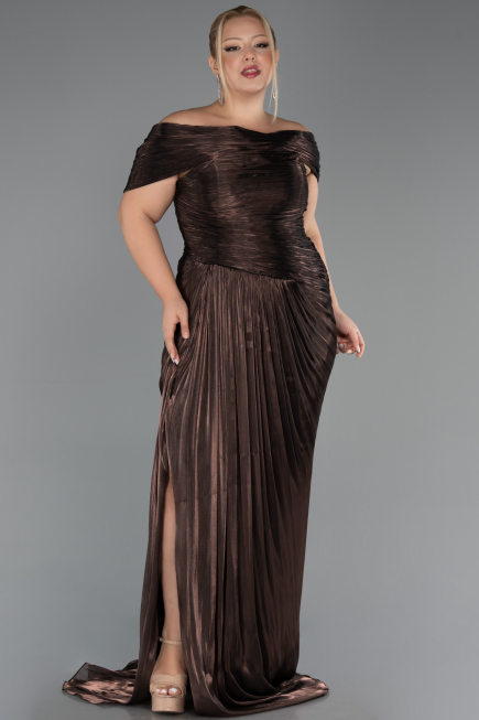 Kleider in Großen Größen Lang Chiffon Braun ABU6604