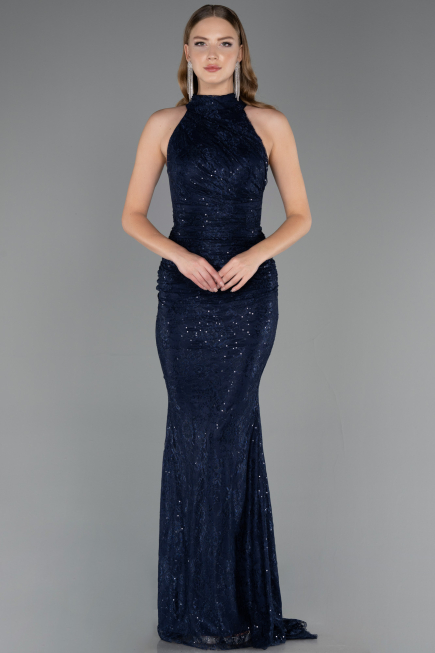 Abendkleid Lang Spitze Marineblau ABU6084