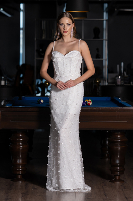 Standesamtkleid Lang Spitze Weiß ABU6040