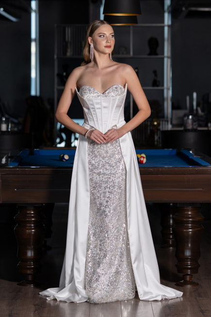 Standesamtkleid Lang Satin Weiß ABU6193