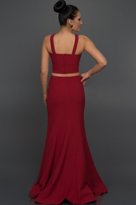 Uzun Bordo İki Parça Balık Abiye W6005
