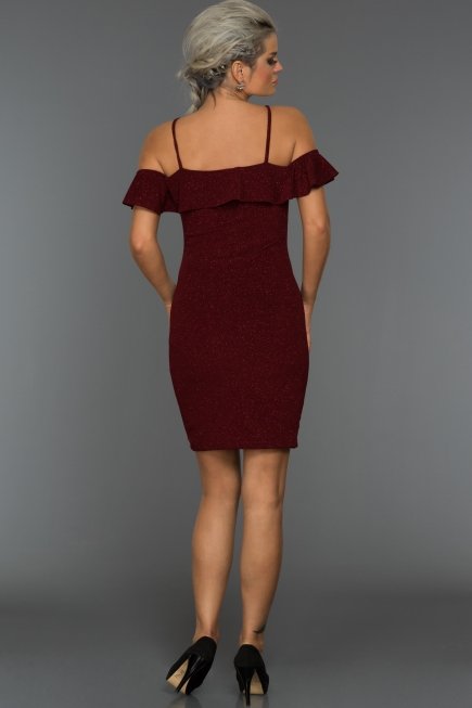 Kısa Bordo Simli Elbise AR38003
