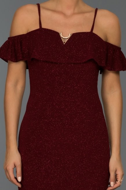 Kısa Bordo Simli Elbise AR38003