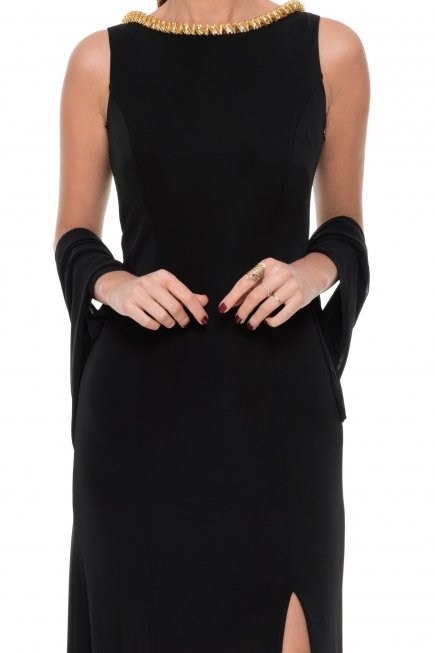 Uzun Siyah Sırt Dekolteli Abiye ALY6054